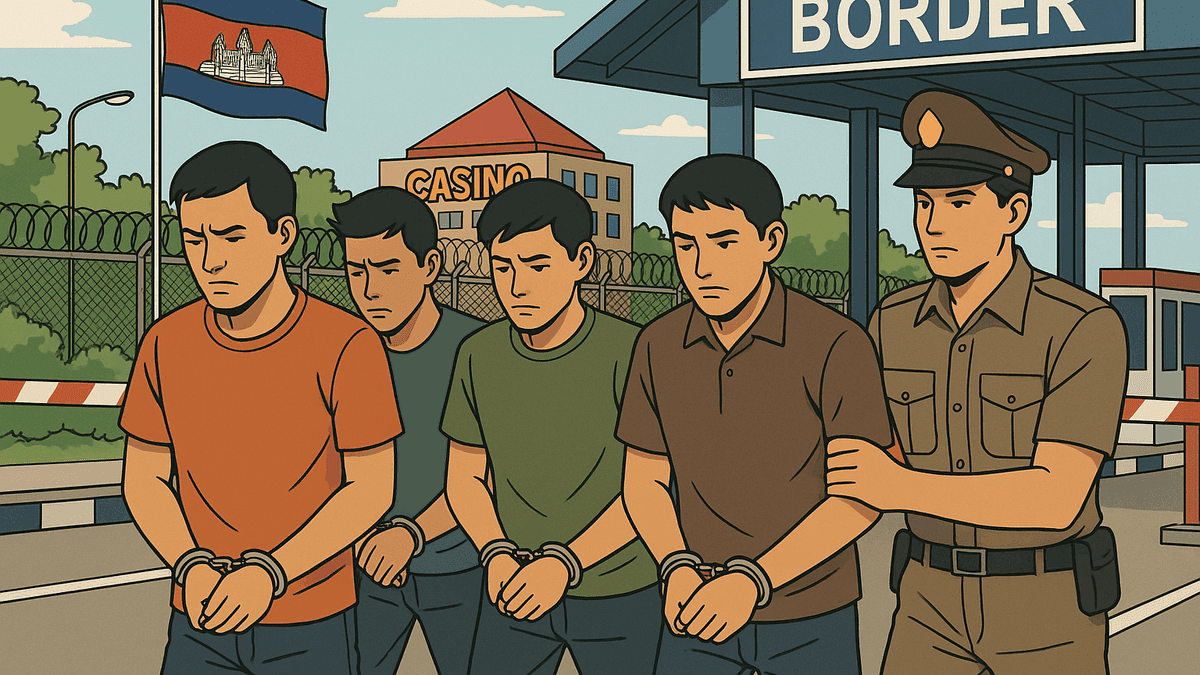 タイ人5人がカンボジアのカジノの未払い給料を取りに国境を徒歩で不法越境、逮捕