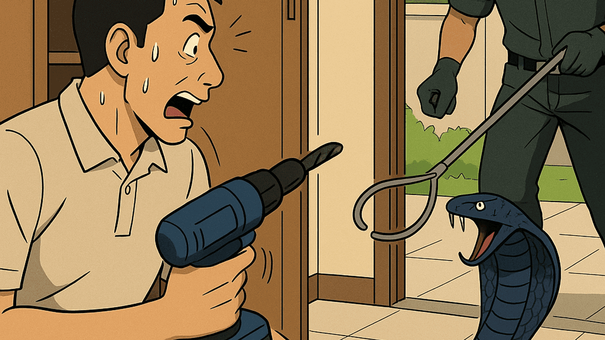 パタヤの住宅で収納室のドリルを取ろうとしてコブラと鉢合わせ、間一髪で噛まれず