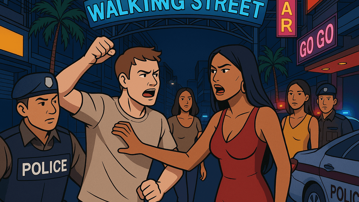 パタヤのウォーキングストリートで外国人観光客とトランスジェンダーが乱闘