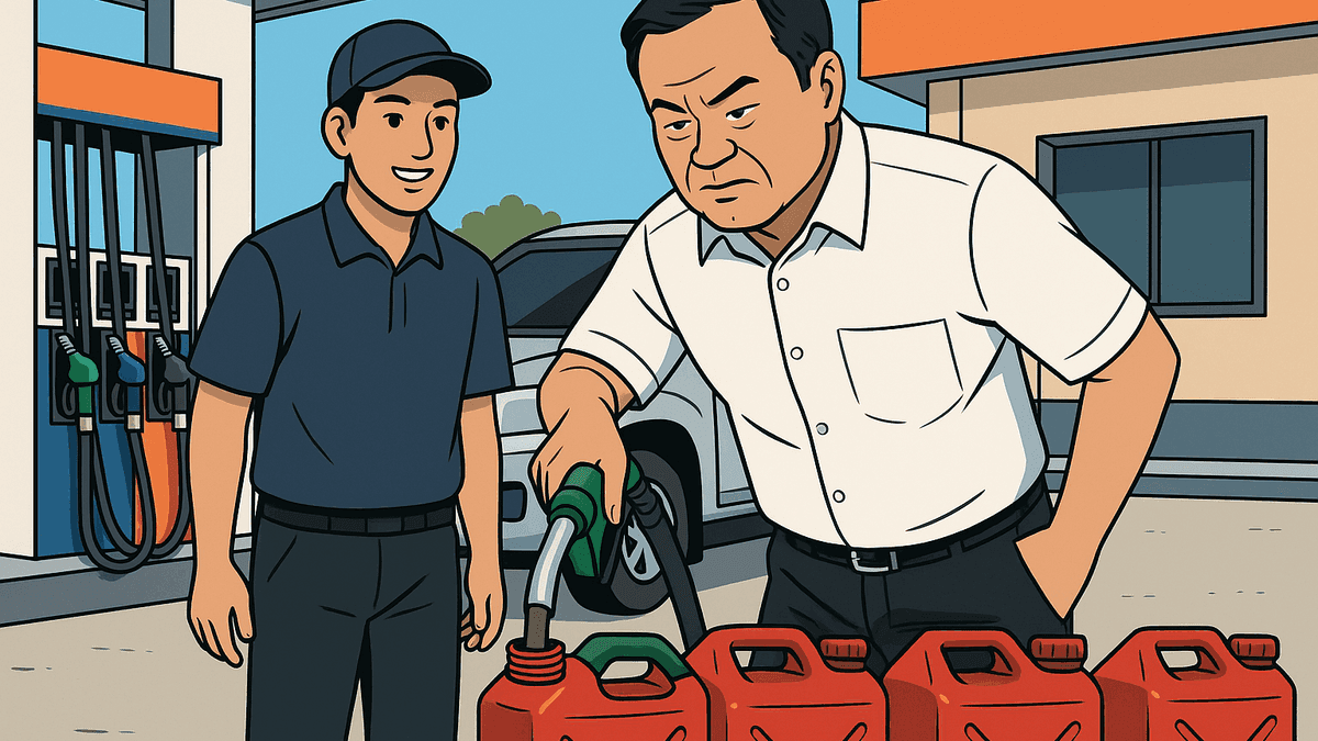 アヌティン首相がナコンパノムのスタンドを抜き打ち検査、自ら給油を手伝う