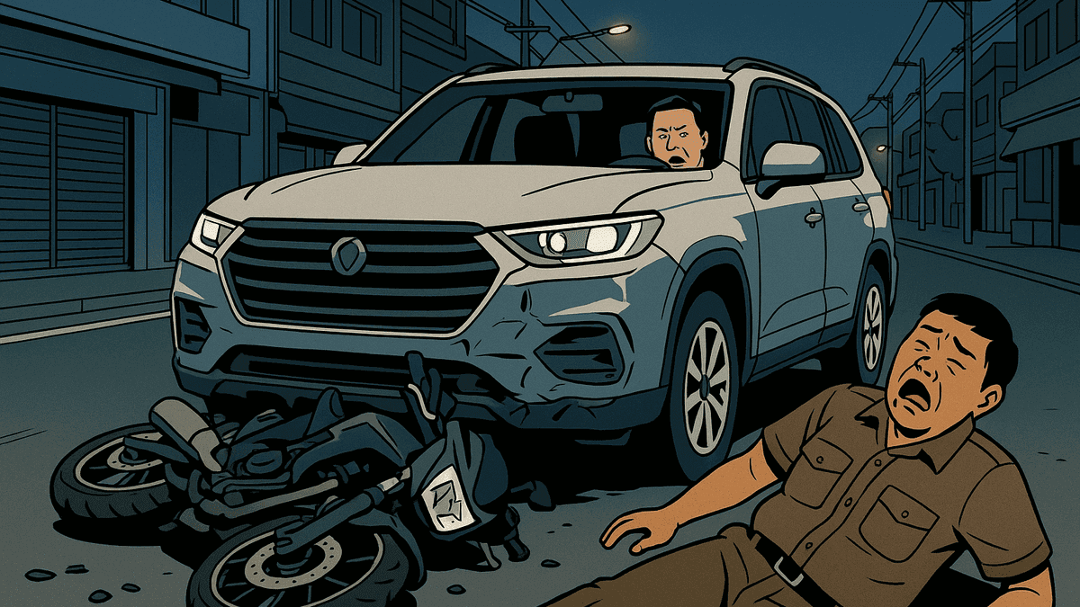 パタヤで日本人運転のSUVにバイク衝突、警備員が死亡