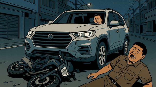 パタヤで日本人運転のSUVにバイク衝突、警備員が死亡