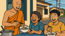 僧侶が1杯5バーツの麺を提供、物価高に苦しむ住民を支える