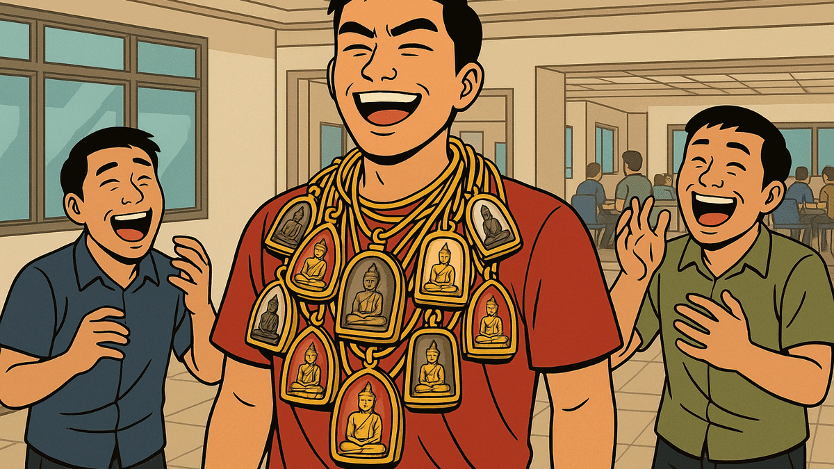 徴兵くじに仏像を首から大量にぶら下げた青年が登場、会場が爆笑