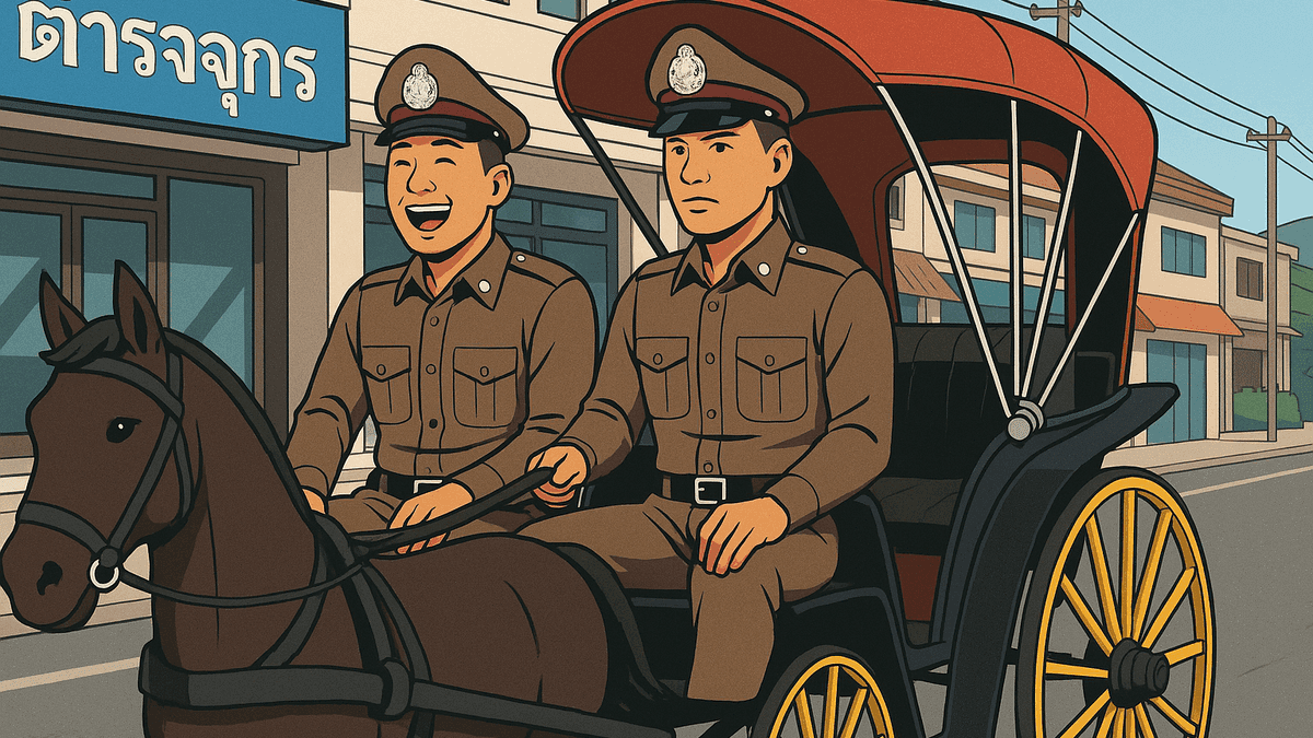 ランパーン警察が馬車をパトカーに、燃料高で「レトロ巡回」始動