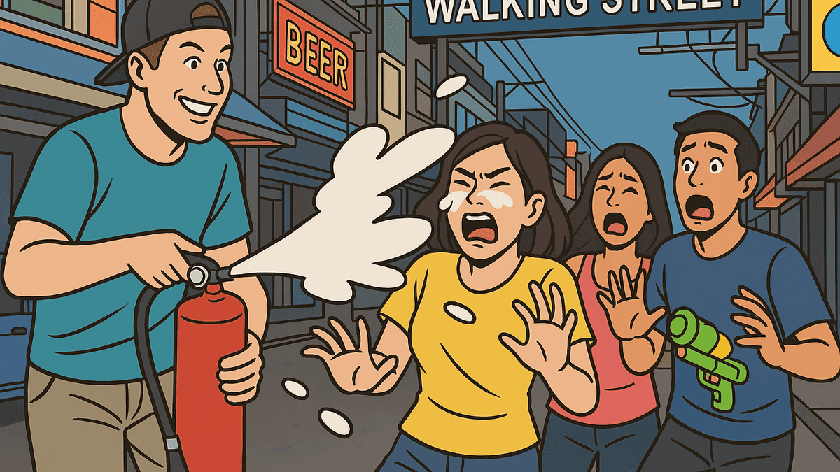 外国人がパタヤで消火器を通行人にぶちまけ、動画拡散で批判殺到