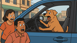 車に放置された犬がハンドルに飛び乗りクラクション鳴らし続ける