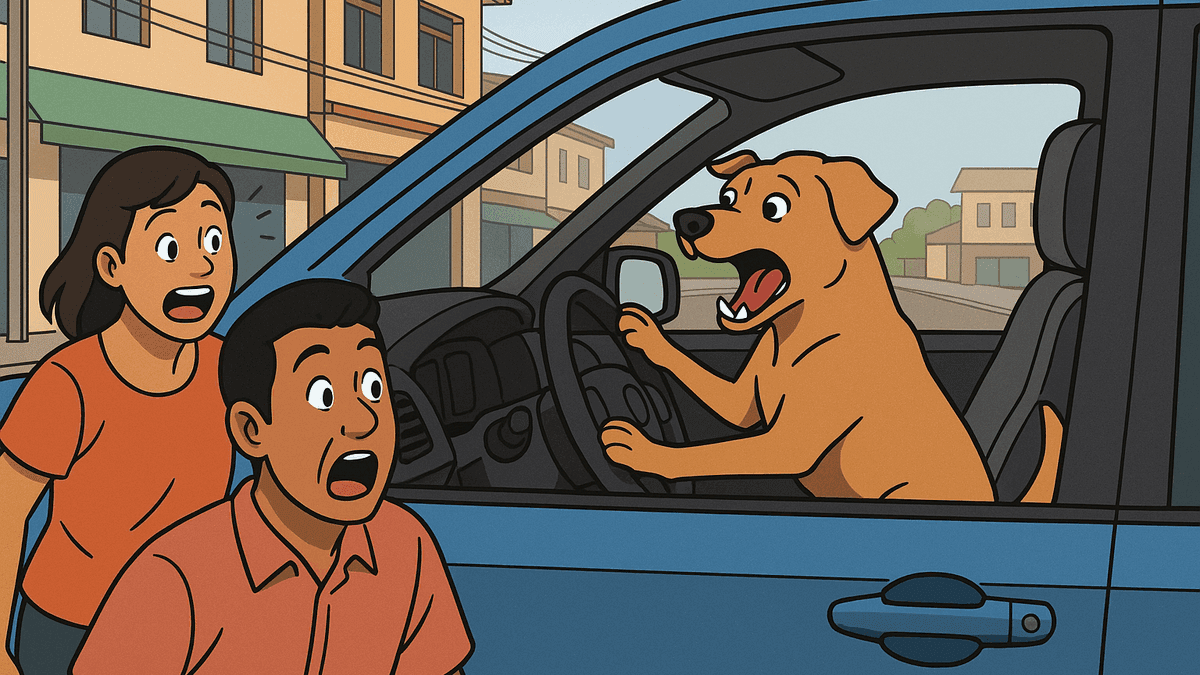 車に放置された犬がハンドルに飛び乗りクラクション鳴らし続ける