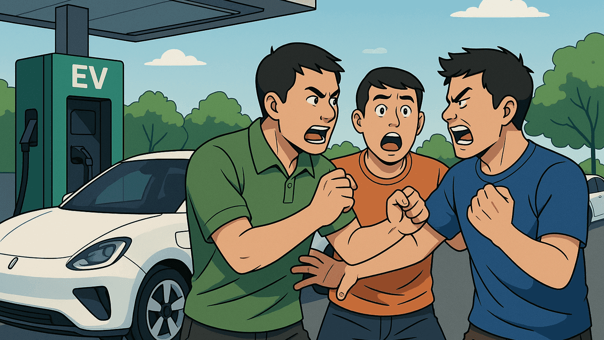 EV充電ステーションで順番争い殴り合い、善意の市民が仲裁