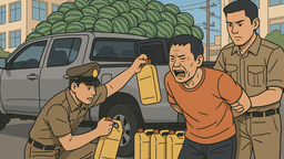 スイカ山積みの下にガソリン400L、ミャンマー密輸で56歳男逮捕