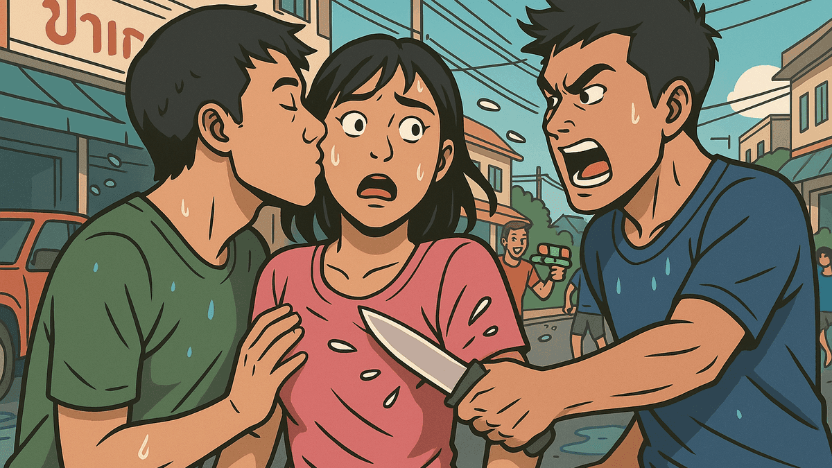 水かけ後に女性の頬にキスした男、彼氏にナイフで刺される