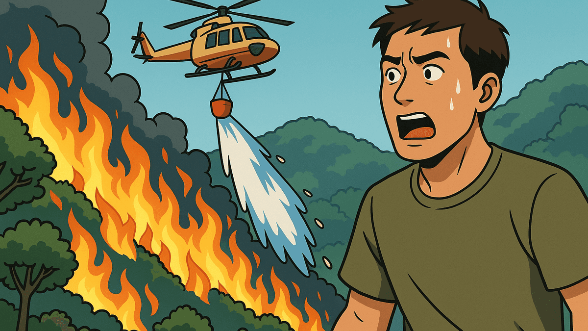 エラワン滝付近で山火事が拡大、ヘリ52回の散水で消火作業