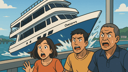 3階建てカフェフェリーがラン島の桟橋に激突し沈没、30人全員救助