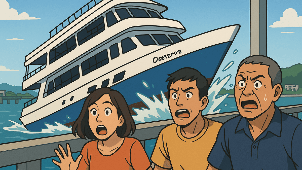 3階建てカフェフェリーがラン島の桟橋に激突し沈没、30人全員救助