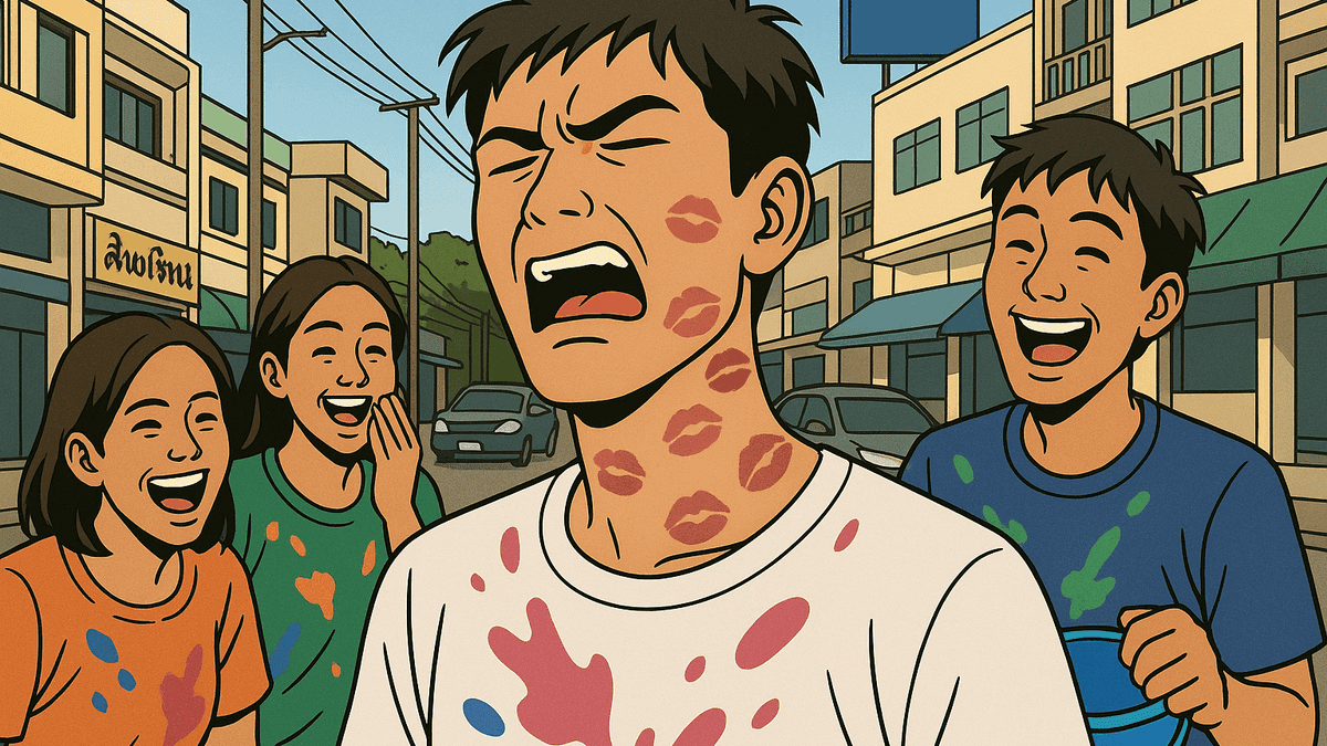 ソンクランで男性が集団にキスマークを大量に付けられ警察に届出