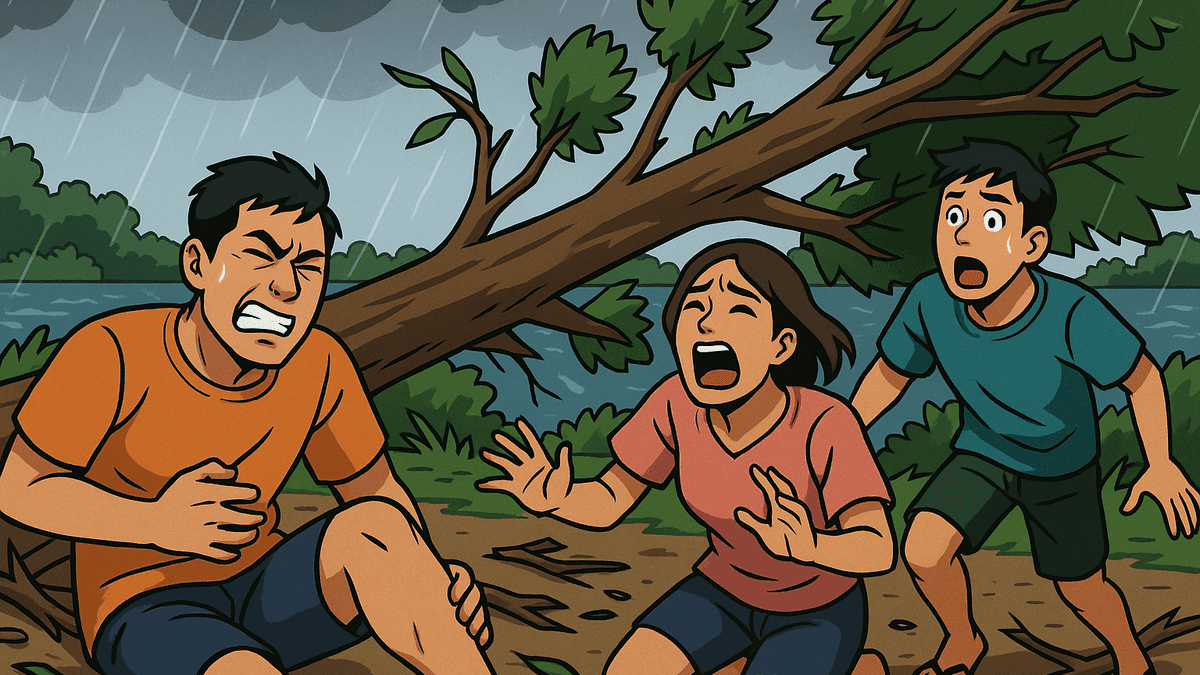 ソンクラン中のダムで夏の嵐、大木が倒れ観光客6人負傷うち2人重傷