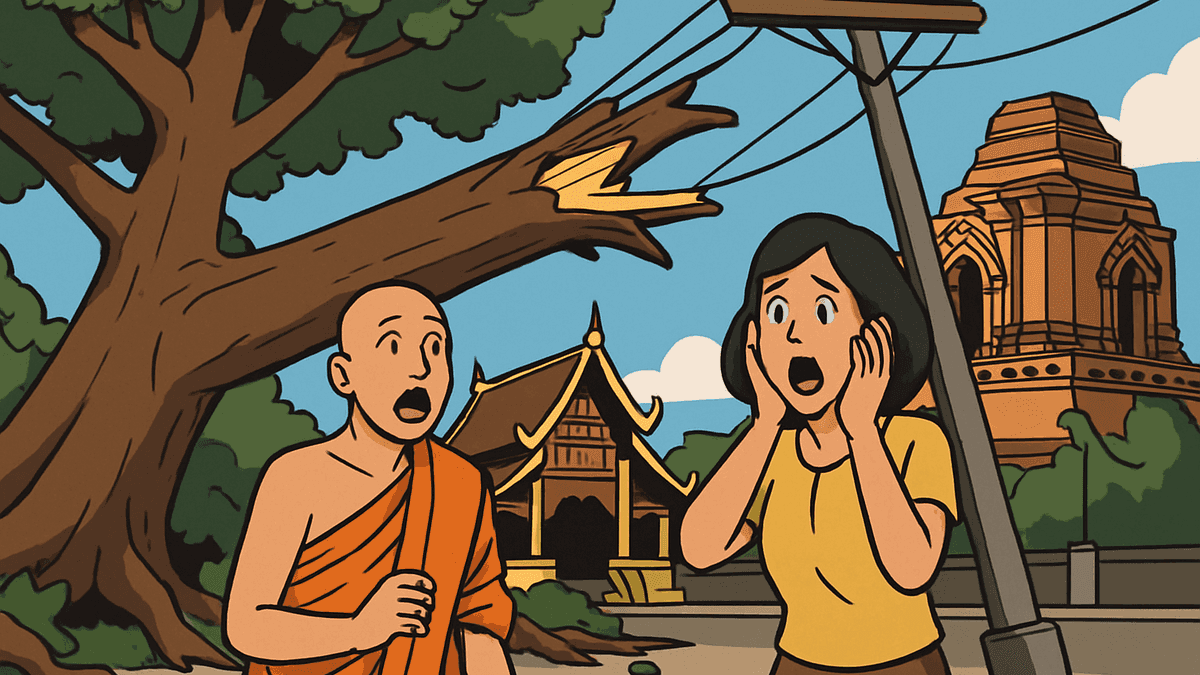 チェンマイの名刹で226年の巨木が原因不明で折れる、謝罪の儀式を準備