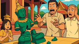 参拝者の目の前でエメラルド仏レプリカが落下、3つに割れる