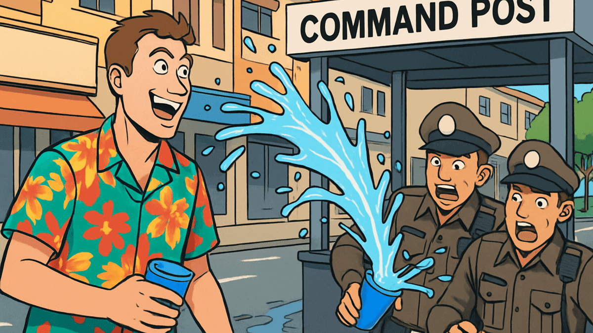 プーケットで観光客が警察のコマンドポストに水かけ、逮捕される