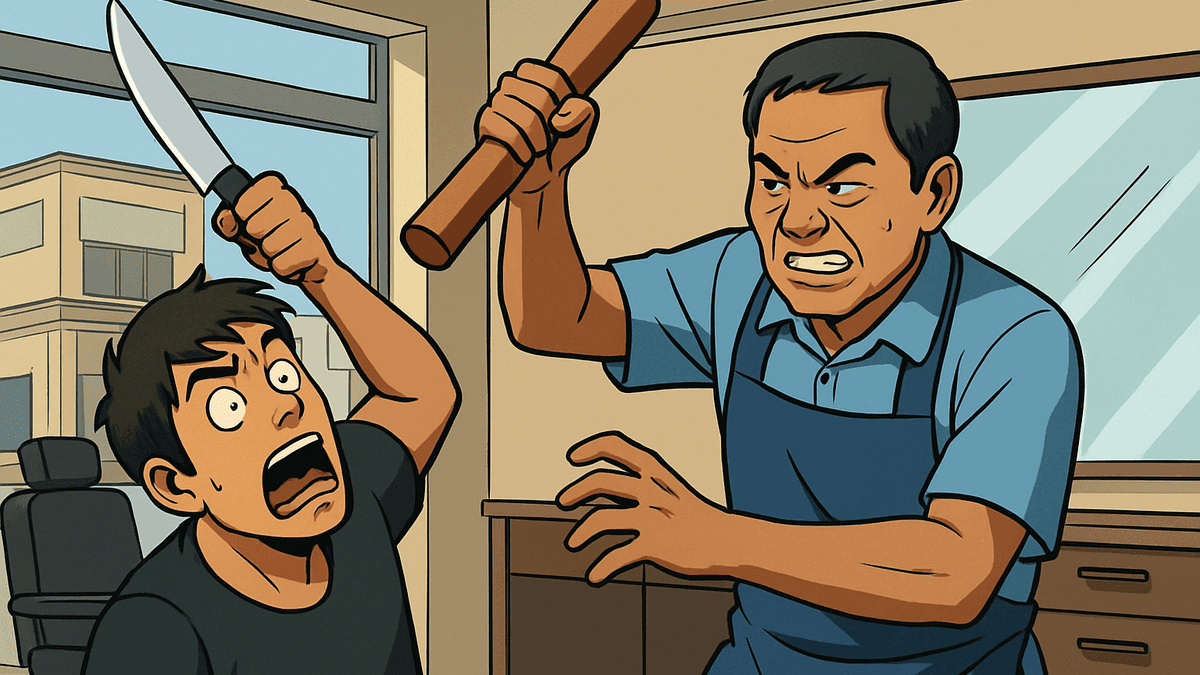 2万バーツ借りられずナイフで脅した客、理容師がすりこぎで撲殺