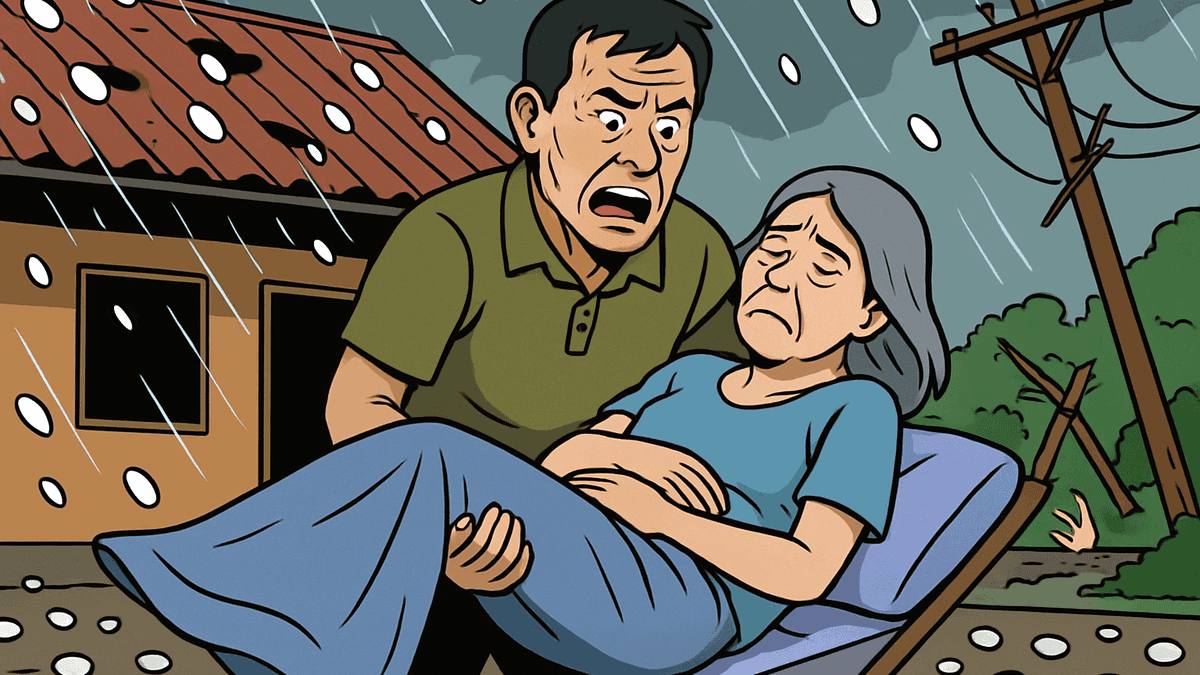 ルーイで雹嵐が住宅を1時間砲撃、夫が寝たきり妻を何度も移動させ救出